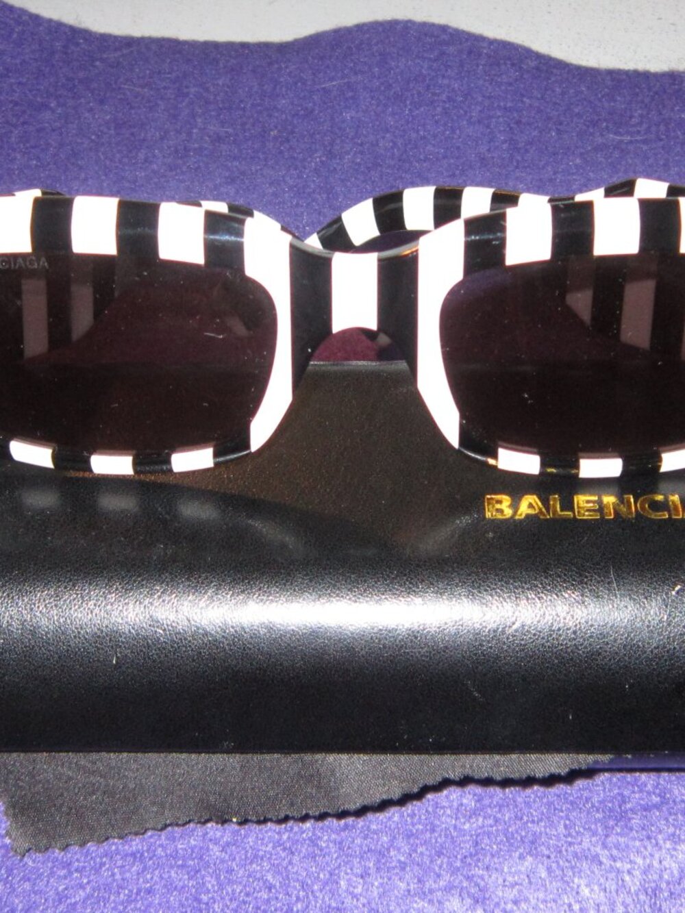 Balenciaga BB0071S Black & White Stripe Sunglasses w/Case Made in Italy